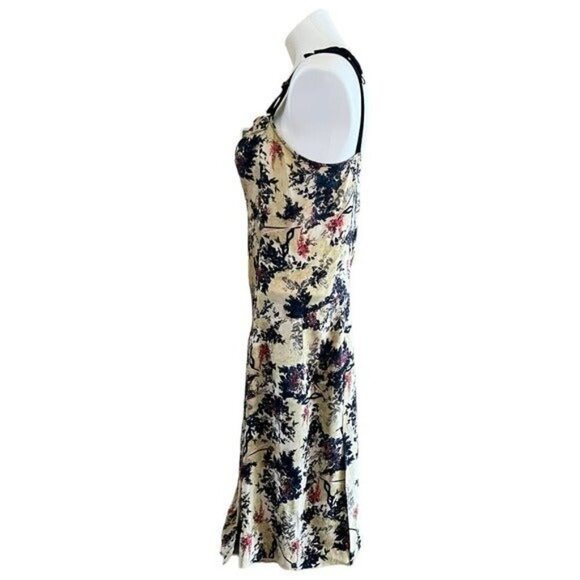 DIANE VON FURSTENBERG Floral Silk Sleeveless Mini Dress Velvet Bow Straps Size 6 - Picture 4 of 13
